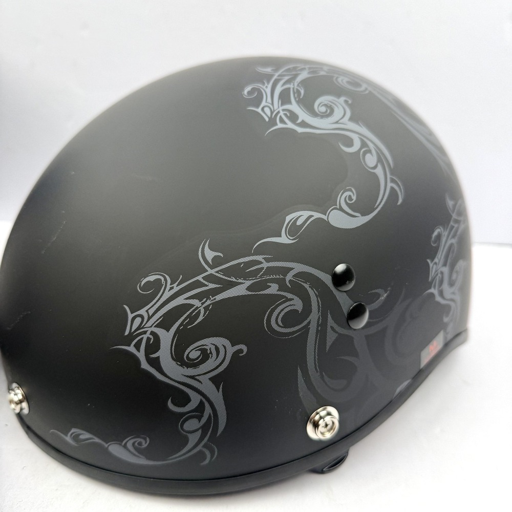VCAN V58 Half Motorcycle Helmet Medium Black Scramble Line DOT Sun Visor